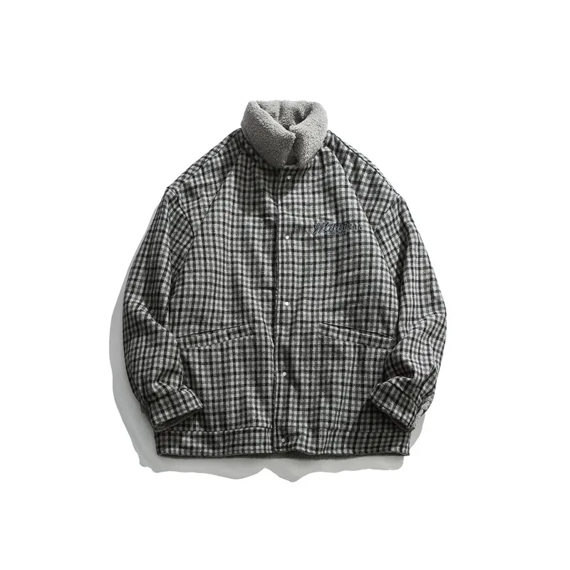 Темная икона шерпа Куртка маленькая клетчатая негабаритная куртка две вещи Осенняя мода винтажная хип-хоп куртка Мужская Уличная верхняя одежда - Цвет: grey jacket