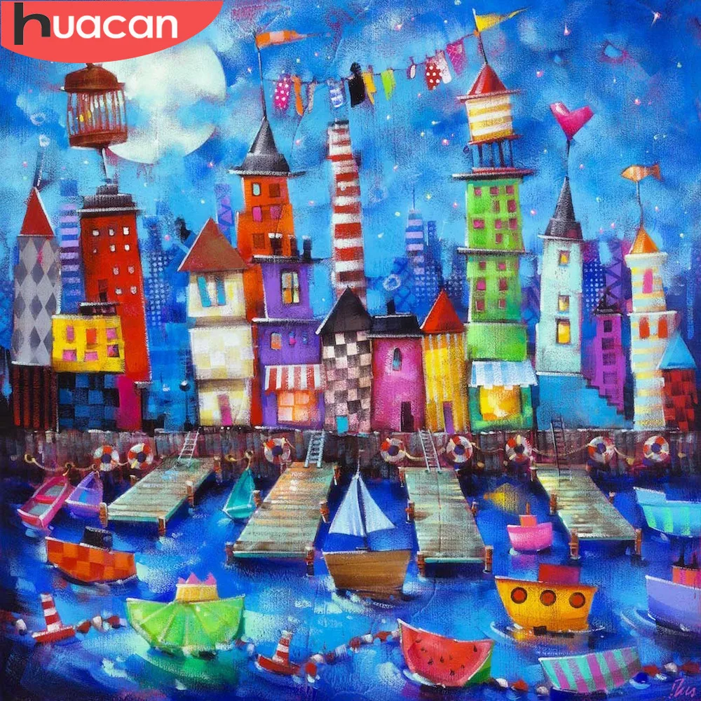 

HUACAN 5d Diamond Painting Building Full Square Diamond Mosaic Scenic Diamond Embroidery Rhinestones Picture New Arrival