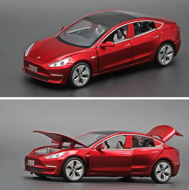 1: 32 Tesla Model3 Alloy Model With Light And Sound Effect Reverberation Car Children's Toy Boy Birthday Gift Blue 4
