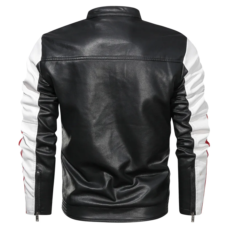 

AliExpress New Style Stand Collar PU Leather Coat Men's Washing Mixed Colors Slim Fit Leather Jacket Casual Leather Coat