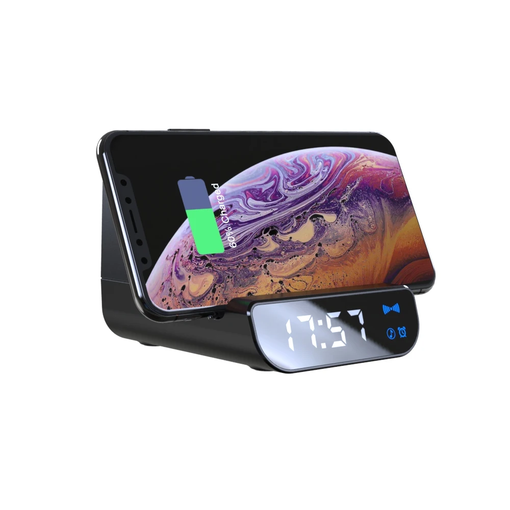 

New Phone Holder 4000 mAh Wireless Charger bluetooth Speaker Alarm Clock Power Bank Fast Charging For iPhone Huawei