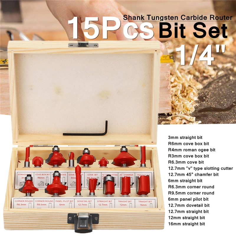 

15Pcs/Set Milling Cutter Machine Tools Set Router Bit for Wood Cutters Carbide Shank Mill Milling Wood Cutter Woodworking Tool