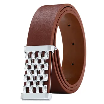

Women Men Belt Metal Hollow Square Buckle Leather Belt Smooth Waistband Belt For Pants pasek damski cinturones para hombre #H
