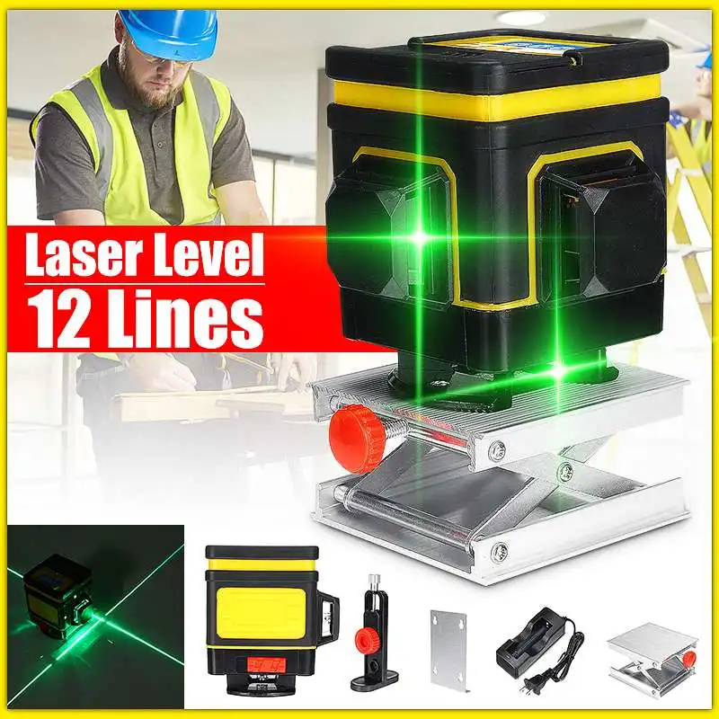 

12 Green Lines Laser Level 3D 360 Adjustable Self-Leveling Horizontal Vertical Cross Waterproof Outdoor Powerful Beam