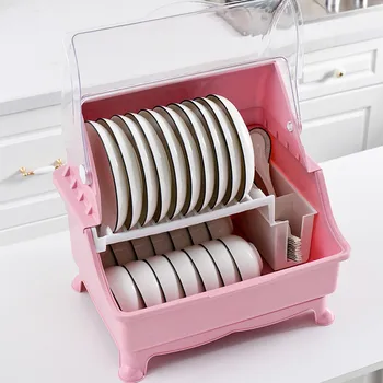 

Kitchen Tableware Storage Box Drain Rack Household Plastic with lid Large Double-layer Dish Rack Bowl Holder Kitchen Organizer
