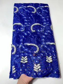 

Latest Royal Blue Tulle Lace Fabric High Quality Europe And American Fashion Fabric With Beads Stone French lace Fabrics FYIN128