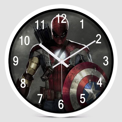 12 дюймов бесшумный мультяшный супергерой Мститель Человек-паук настенные часы красочная современная детская комната спальня кухня домашний декоративный - Цвет: 6