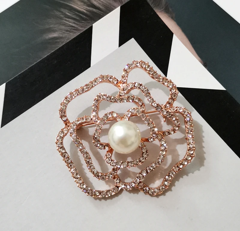 Женская Брошь в виде цветка камелии с искусственным жемчугом|flower brooches for women|brooches