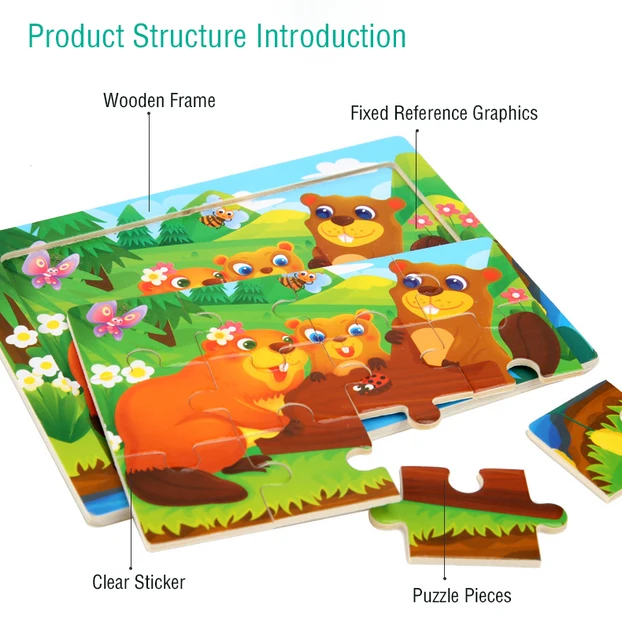 Mini Size 15*10CM Kids Toy Wood Puzzle Wooden 3D Puzzle Jigsaw for Children Baby Cartoon Animal/Traffic Puzzles Educational Toy 3