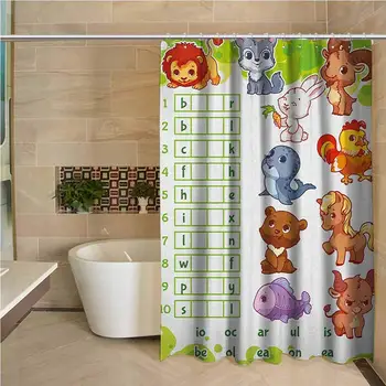 

Word Search Puzzle Hotel Quality Polyester Shower Curtain Rebus Game with Animals for Preschool Kids Find Correct Part of Words