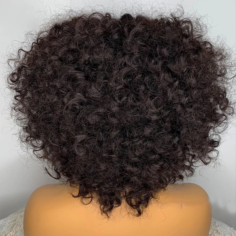 Short Curly Pixie Cut Bob Human Hair Wig With Bangs Full Machine Wigs For Black Women Remy PrePlucked With Baby Hair Brazilian human hair wigs