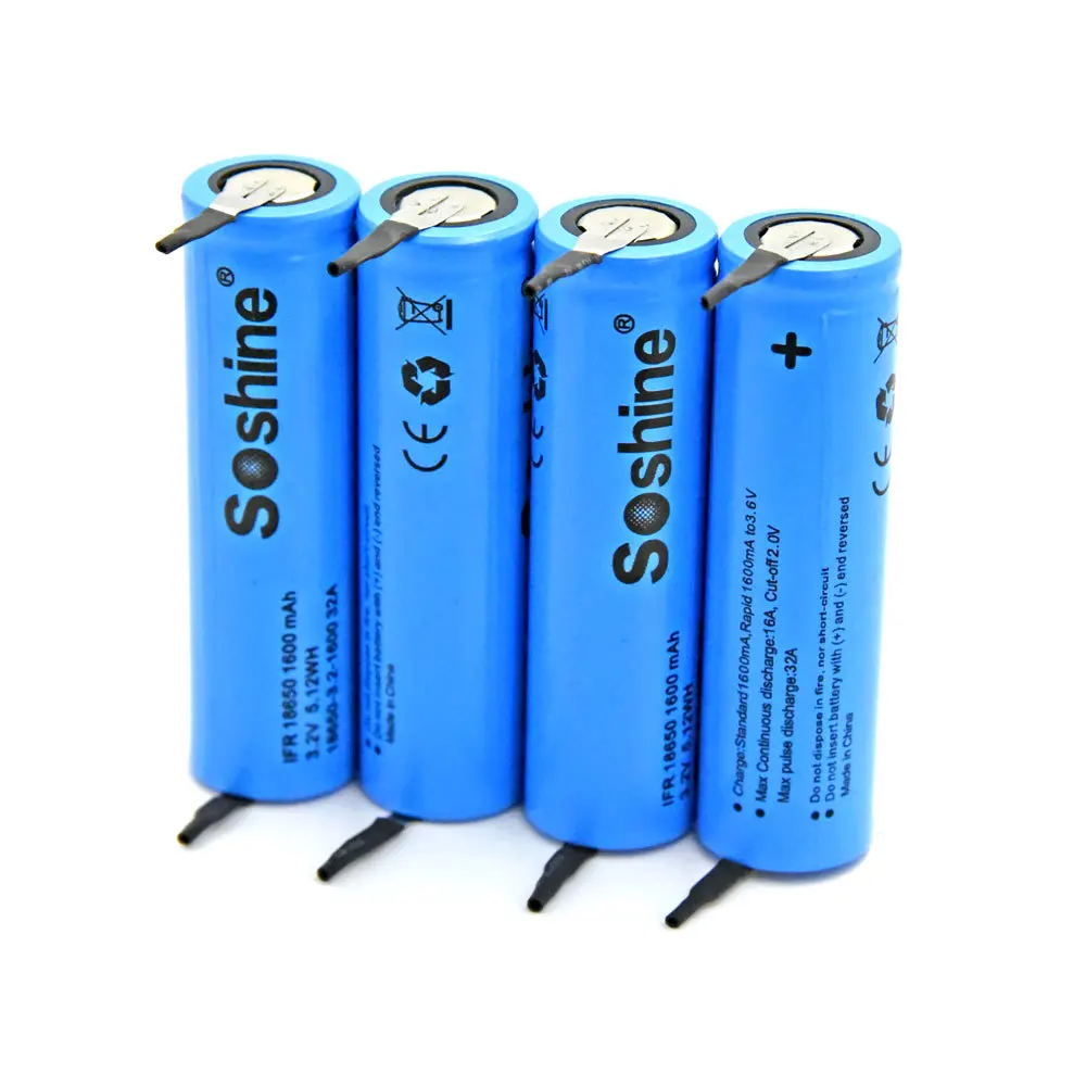 4 шт./лот Soshine LiFePO4 18650 3,2 в 1600 мАч аккумуляторная батарея с вкладкой точечная сварочная батарея - Цвет: 1600mah with tab