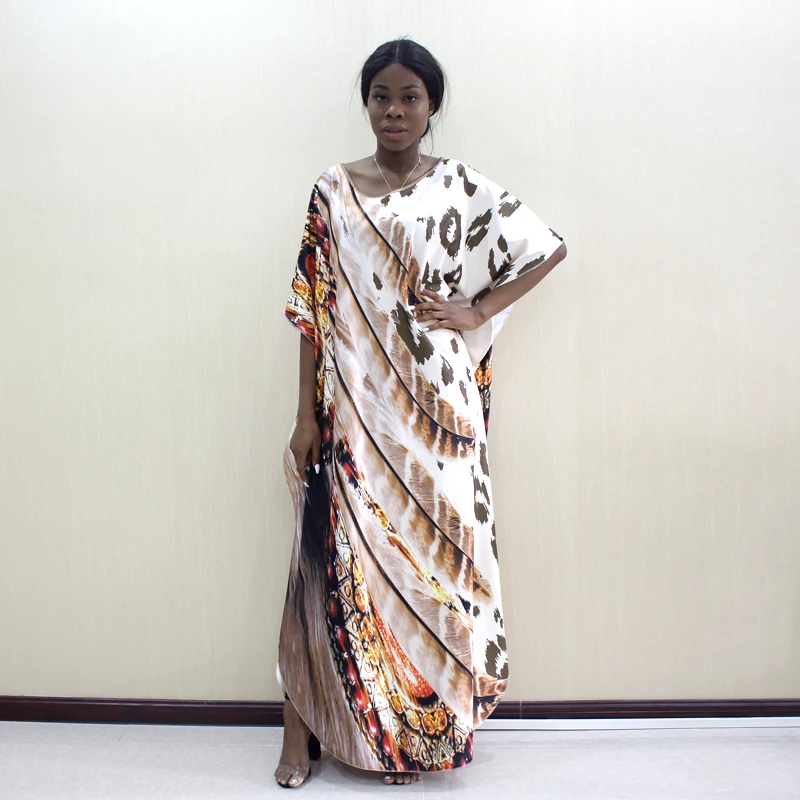 Богемные леопардовые африканские платья для женщин Свободные рукав «летучая мышь» осеннее платье Макси