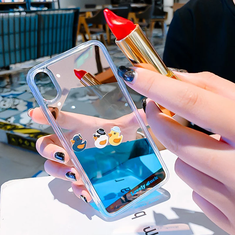 

Cartoon 3D Swimming duck Dynamic Liquid Quicksand Proof Mirror Cover Case For iPhone 5 5SE 6 6S 7 8 Plus X XR XS MAX Phone Cases