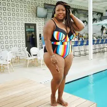 Новое поступление, купальный костюм размера плюс, женский купальный костюм в радужную полоску, бикини с высокой талией, Стрейчевые купальники, XL-5XL