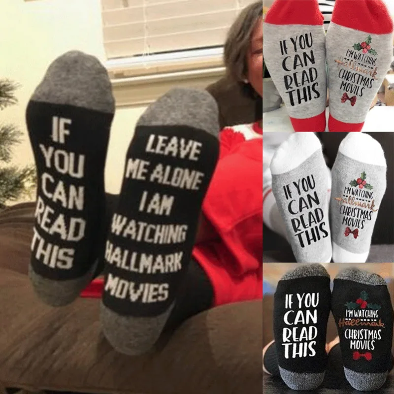 Новые носки унисекс, если вы можете прочесть эти забавные мягкие хлопковые носки, повседневные носки с буквенным принтом для женщин и мужчин, рождественские Чулочные изделия