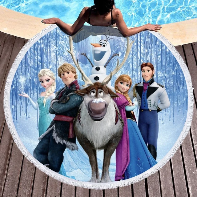 Serviette de plage ronde avec pompon, princesse Disney, la reine des neiges,  Elsa, Anna, pour bébé, Sport, bain, 150cm - AliExpress
