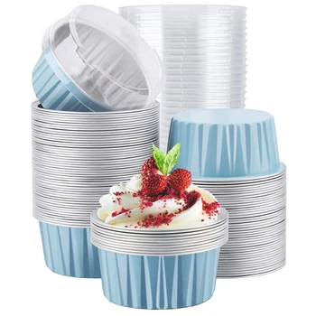 

Cake Baking Cups,125Ml Muffin Liners Cups with Lids,Disposable Foil Ramekins,Cupcake Liners,Foil Cupcake Baking Cups 200