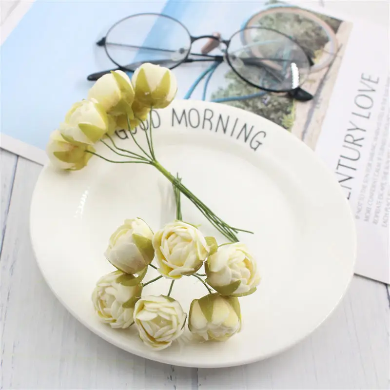 milk white 6 шт. мини чай розы Букет diy подарки конфеты декоративная коробочка Аксессуары свадебные декоративные цветы венок с искусственными цветами - Цвет: milk white