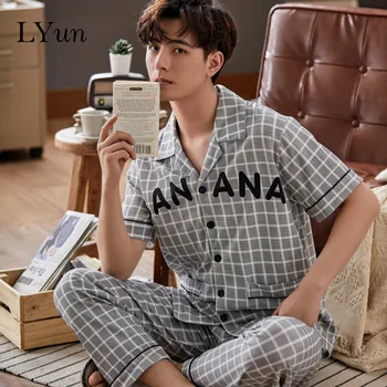

LYun Pajamas men's short-sleeved trousers men's cotton casual thin section youth middle-aged home service suit spring and autumn