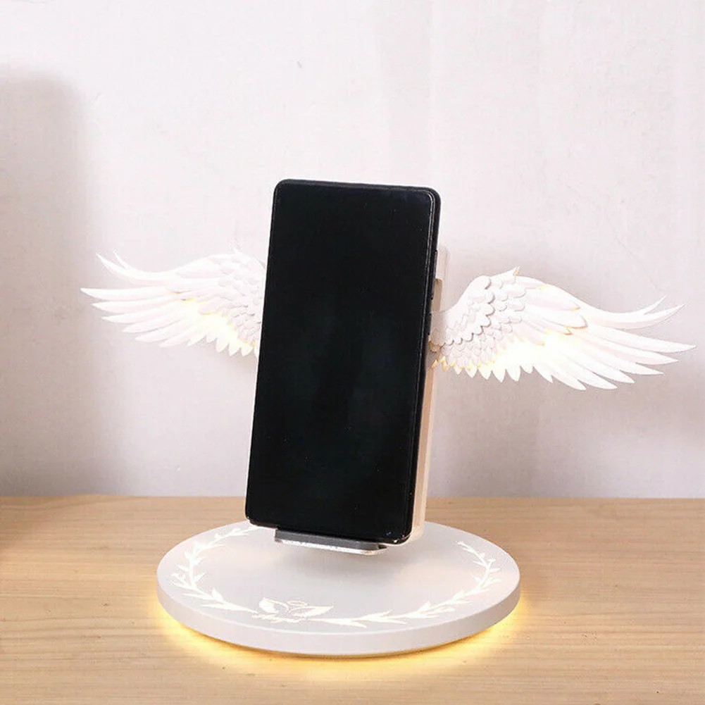 

Plastic Station Stand Wireless White 10W Protection Angel Wings Portable Charging Dock Universal Mobile Phone Holder Fast