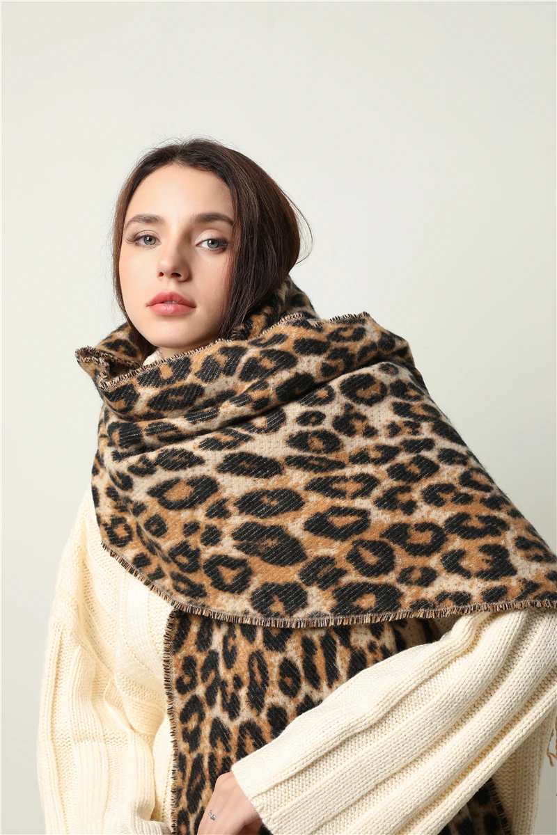 Роскошный Леопардовый шарф, женский зимний кашемировый плотный шарф из пашмины, теплые длинные шали, женские шарфы с кисточками