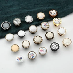 New European Style Simple Ceramic Handle Gold White Porcelain Cabinet Door Handle Solid Wardrobe Door Drawer Round Handle