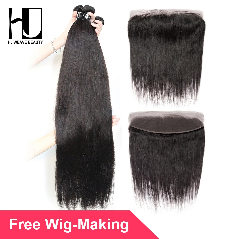 

7A HJ WEAVE BEAUTY Bundles With Frontal Peruvian Virgin Hair Straight 13*4 Frontal Human Hair Free Shipping