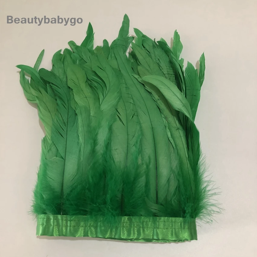 deep green 2 ярда Королевский синий окрашенный натуральный перо отделка 15-20 см 6-" длинный петух хвост перья бахрома полоски для поделок DIY ювелирных изделий кружево - Цвет: deep green
