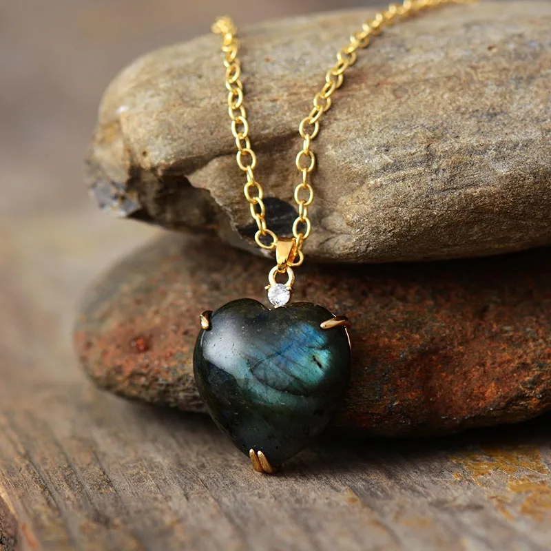 Everlasting Labradorite Heart Pendant Necklaces Classic Fashion Natural Gems Stone Jewelry Bijoux Wholesale Dropshipping