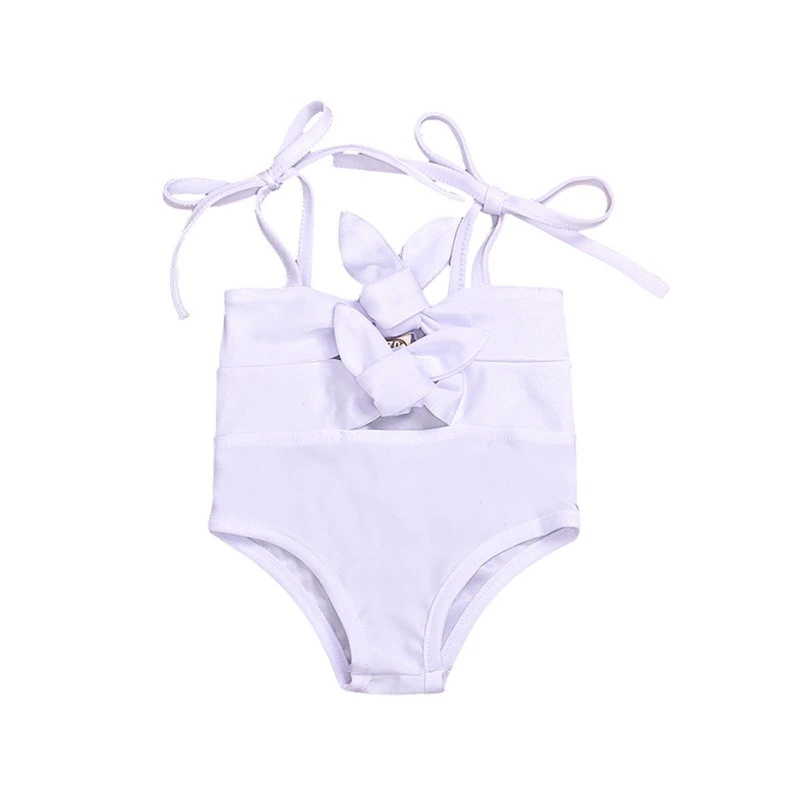 Цельный купальник для маленьких девочек; купальник на лямках для маленьких девочек; летний пляжный костюм; H65 - Цвет: Белый