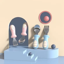 Cuillère fourchette en Silicone pour bébé, en acier inoxydable, cuillère mignonne à manche court, vaisselle pour enfant en bas âge, ustensiles de compléments alimentaires 