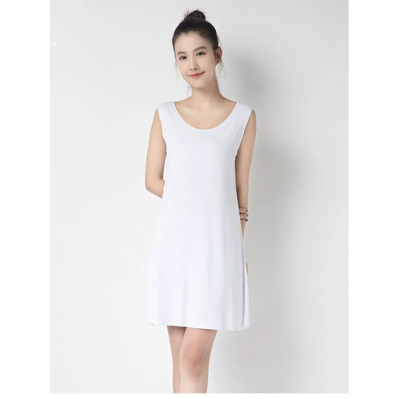 Сексуальный женский корейский стиль женский жилет из обработанной вискозы платье женское без рукавов с круглым вырезом летнее однотонное элегантное мини-платье бесшовное - Цвет: Белый