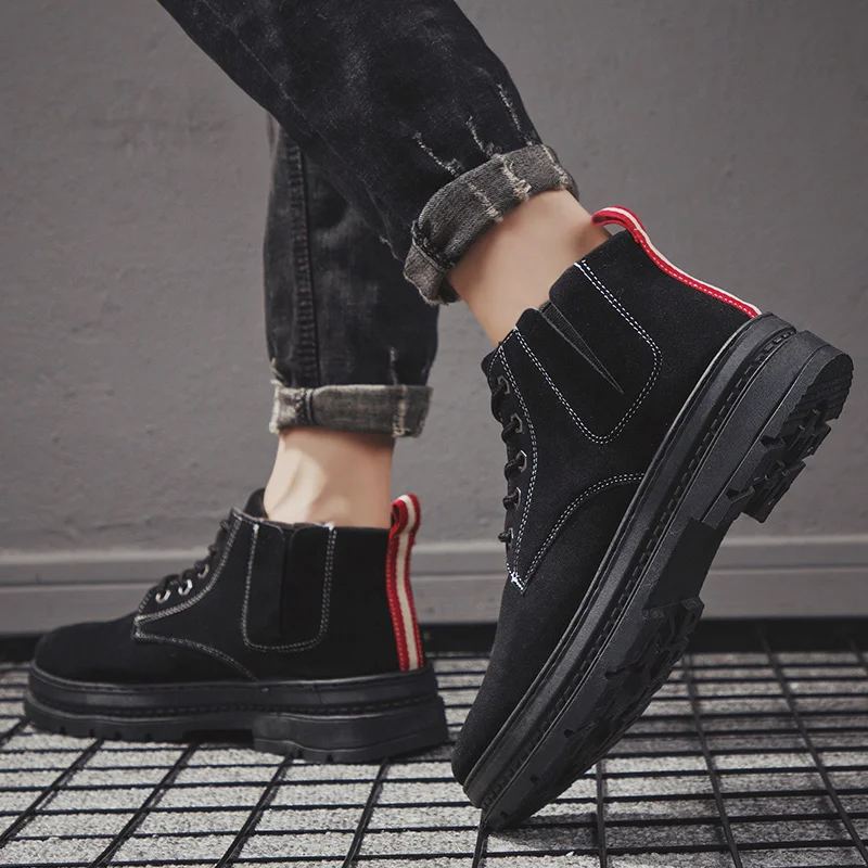 

2019 New Black Warm Winter Men Boots Autumn Canvas Ankle Boots Men Winter Work Shoes Men Military Snow Boots For Men Botas