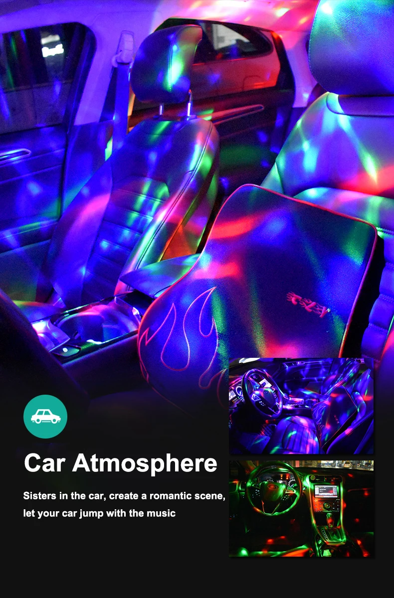 Автомобильный светодиодный стробоскоп DJ огни звуковая Управление окружающего света светодиодный сценический свет зарядка через usb мини рождественскую атмосферу свет