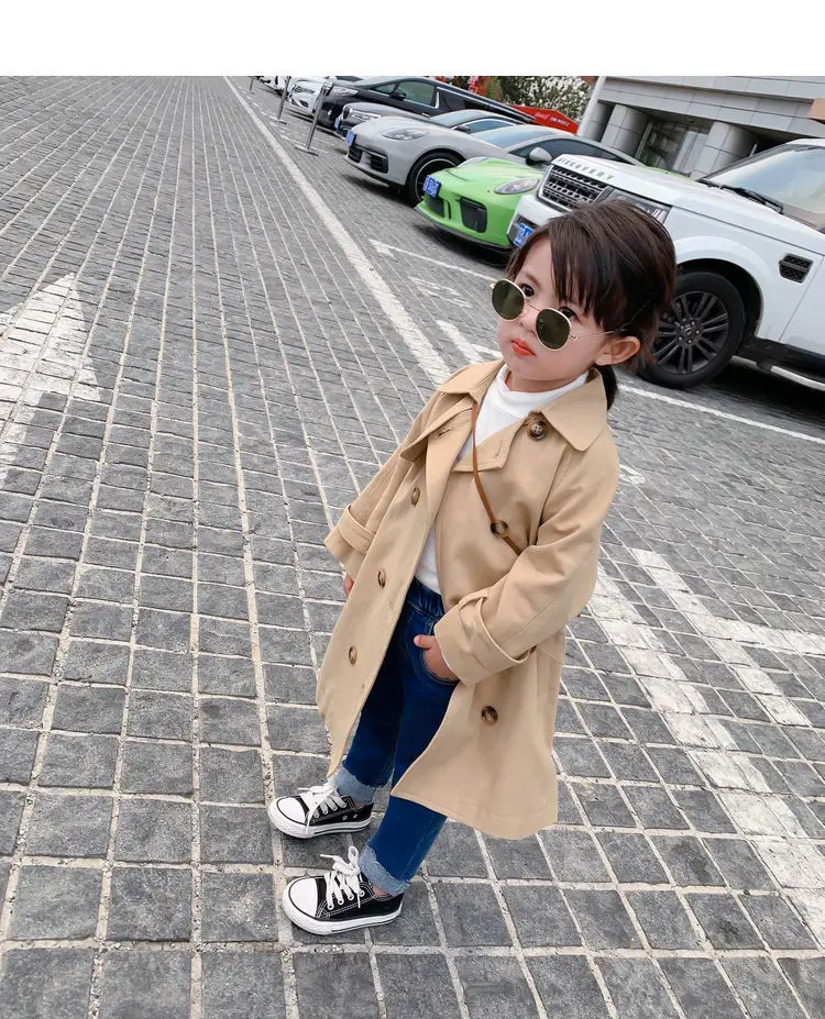 2021 New Boutique Autumn Fashion Kids Girl Long Trench Coats Toddler Baby Outerwear Children Clothing England Style Windbreaker