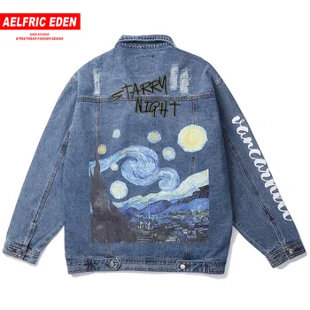 

Aelfric Eden Painting Printed Men Denim Jackets 2019 Harajuku Hip Hop Vintage Long Sleeve Fashion Streetwear Male Overwear Coats