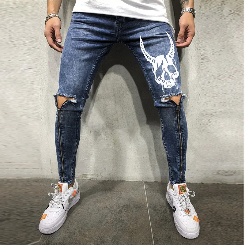 blue PANTALON JANE HOLM Мужские джинсы от ведущего бренда Эластичные Обтягивающие DSQ мужские модные хлопковые Лоскутные черные джинсы с дырками - Цвет: blue