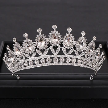 

Trendy Silver Color Crystal Bridal tiara Queen Wedding Crown Rhinestone Hair Jewelry Headpiece Wedding Hair Accessories