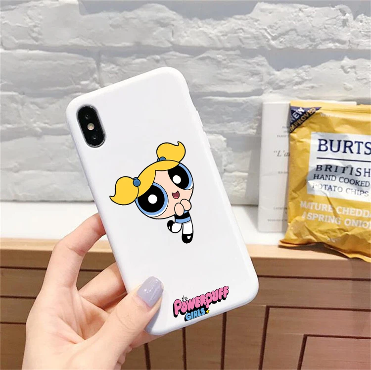 Милый Powerpuff телефон для девочек чехол для iPhone 7 X XS MAX XR 8 6 6s Plus 11Buttercup Bubbles карамельный цвет мягкая задняя крышка - Color: BHSR-24016