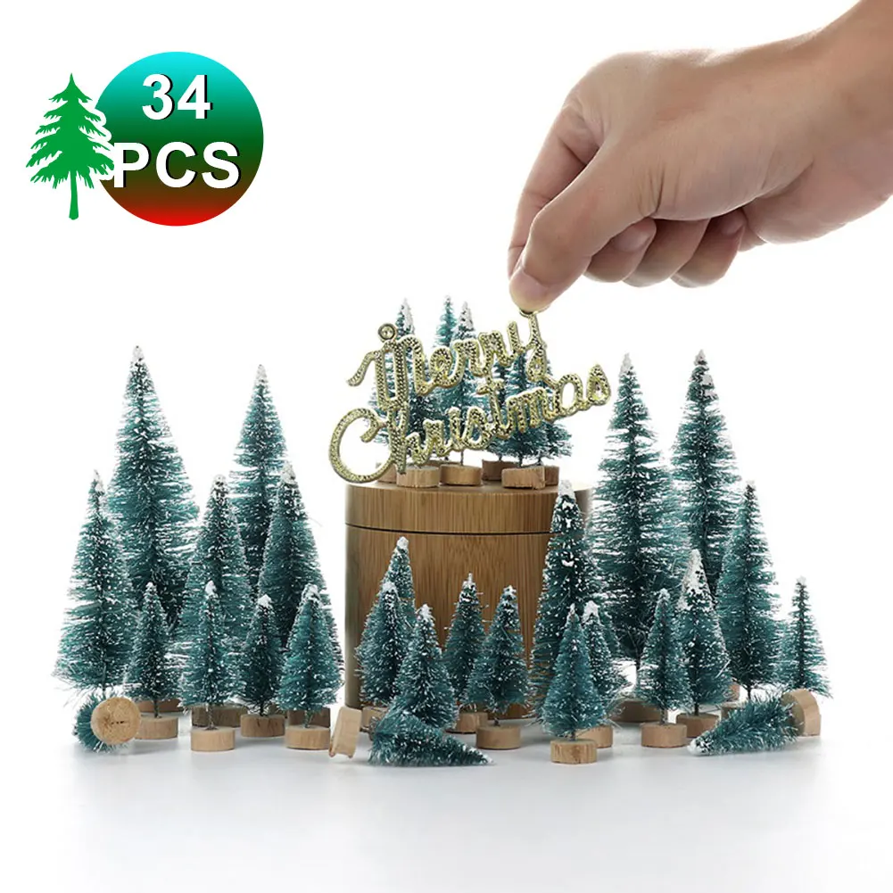 Mini Christmas Tree with LED Lights Small Artificial Tree Miniatures Snow Frost Trees Christmas Crafts Winter Snow Ornaments Tabletop Decor for Xmas Party Home Party S