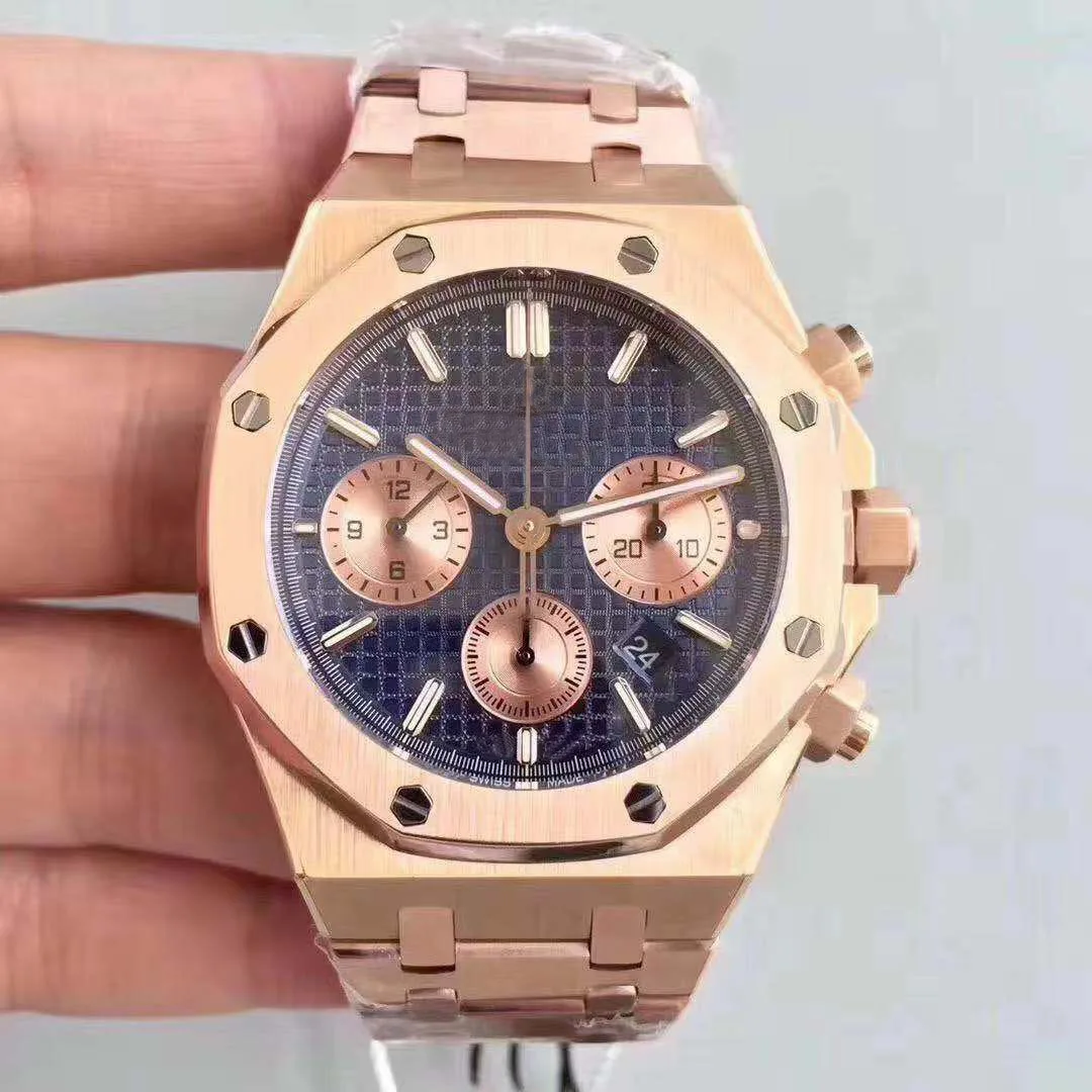 

Luxury Brand New Chronograph Men Stopwatch Sapphire Crystal Rose Gold Blue Stainless Steel Date Watch AAA+