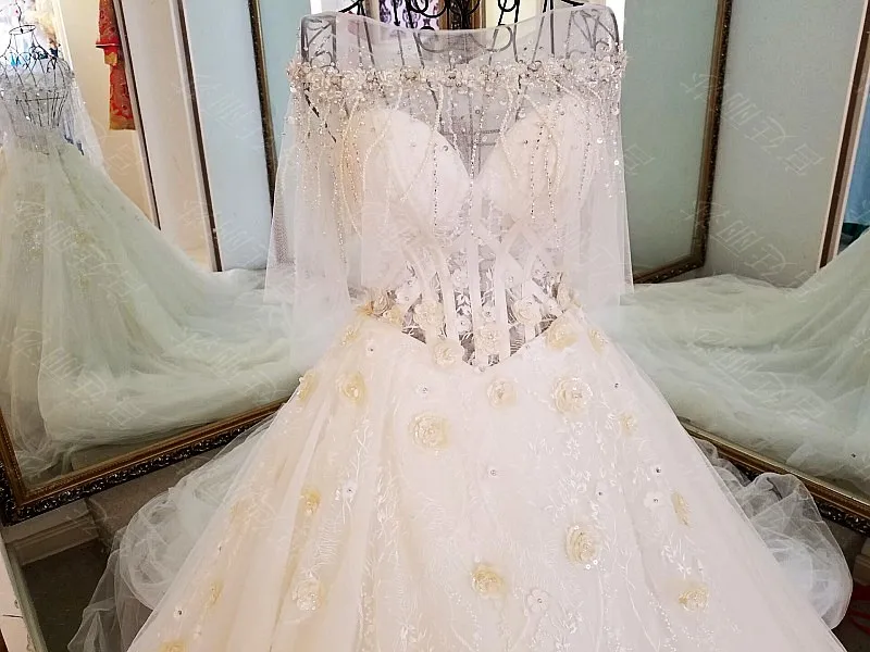 Цветы хрусталь бисер Тюль Свадебные платья Половина рукава Vestido De Noiva Princesa Luxo свадебное платье pakaian pengantin