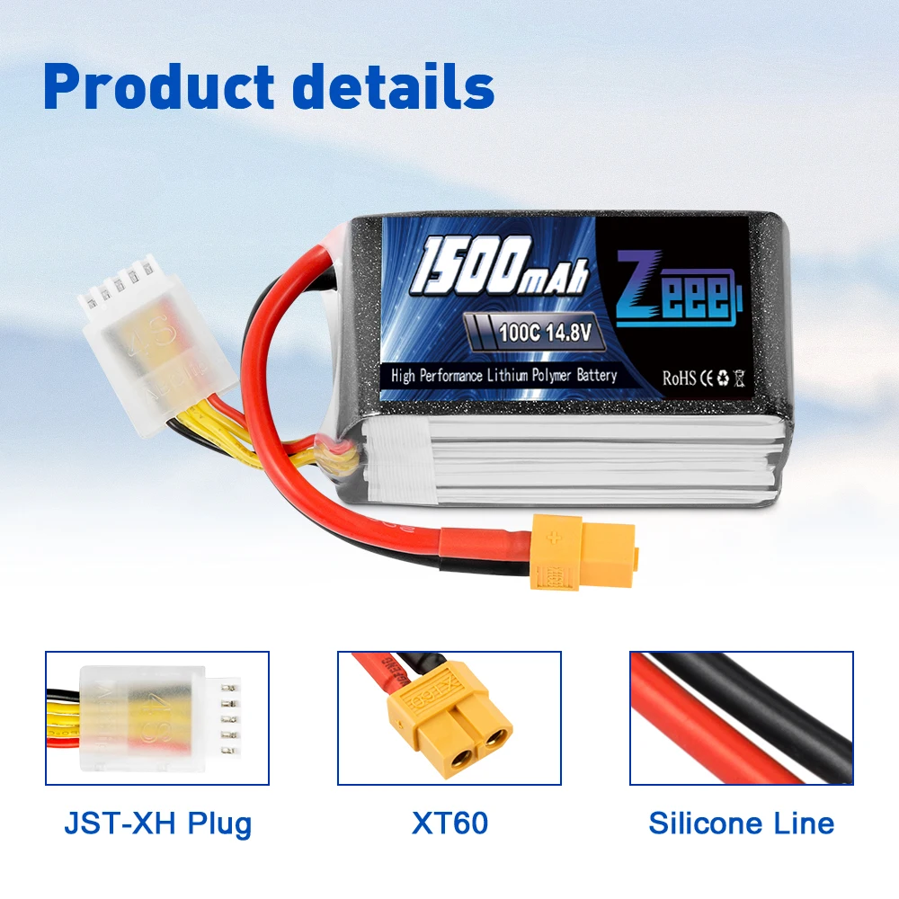 2units Zeee 4S 14.8V 1500mAh 100C Lipo Battery with XT60 Connector Softcase Lipo Battery for RC Car Truck Airplane FPV UAV Drone