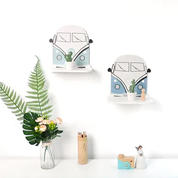 

Nordic Wooden Wall Storage Holders Creative DIY Lovely Car Kids Room Hanging Multi-function Storage Rack Decoration Shelves
