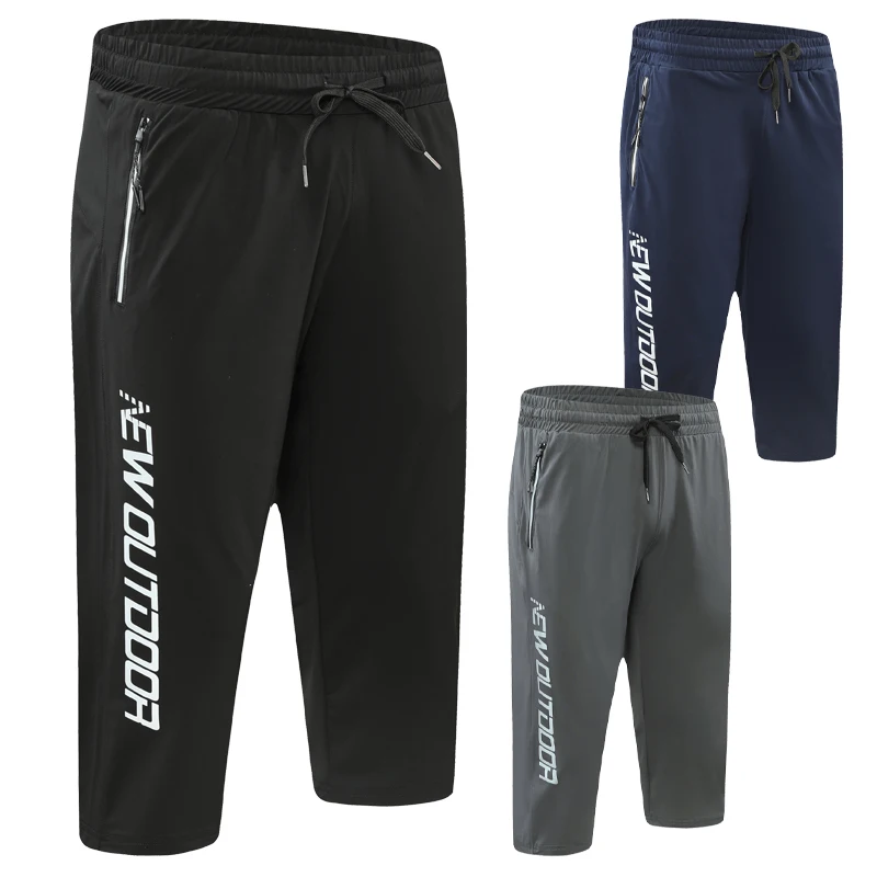 2021 Men Sport Cropped Pants Drawstring Zipper Pockets Training Running 3/4 Trousers Sweatpant Letter Printing Gym 7 Points Pant 3