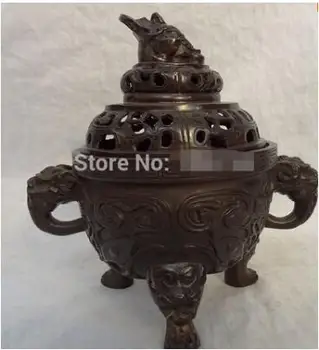 

8" Chinese Bronze Buddhist Wealth Coin Hoptoad Toad Statue Incense Burner CenseR