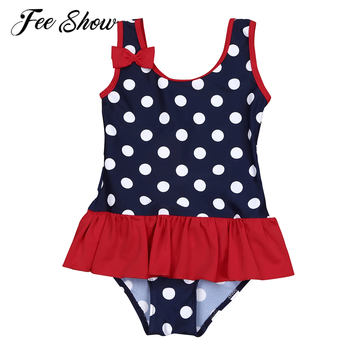 Kids Girls Babys Swimsuit Onepiece Sleeveless Swimwear Polka Dots