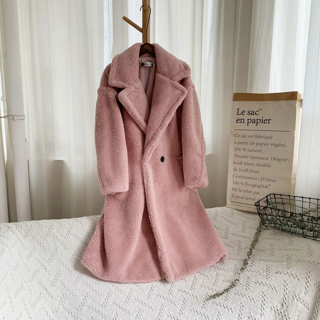 JAYCOSIN осенне-зимнее пальто из искусственного меха женская Свободная ветровка средней длины из овечьей шерсти плотное пальто женский теплый кардиган куртки женские 826 - Цвет: Pink