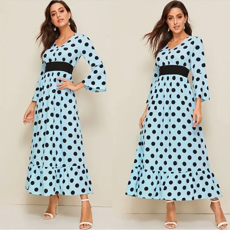 

2019 Autumn Casual Long Maxi Dress For Womens Boho Dot Print Women Evening Party Dress Sundress Beach Vestidos de festa